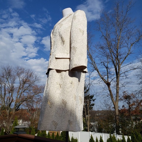 JONES NY Dress Jacket Cream Gold Metallic Formal Silk Set Floral Brocade 12 - Picture 9 of 16